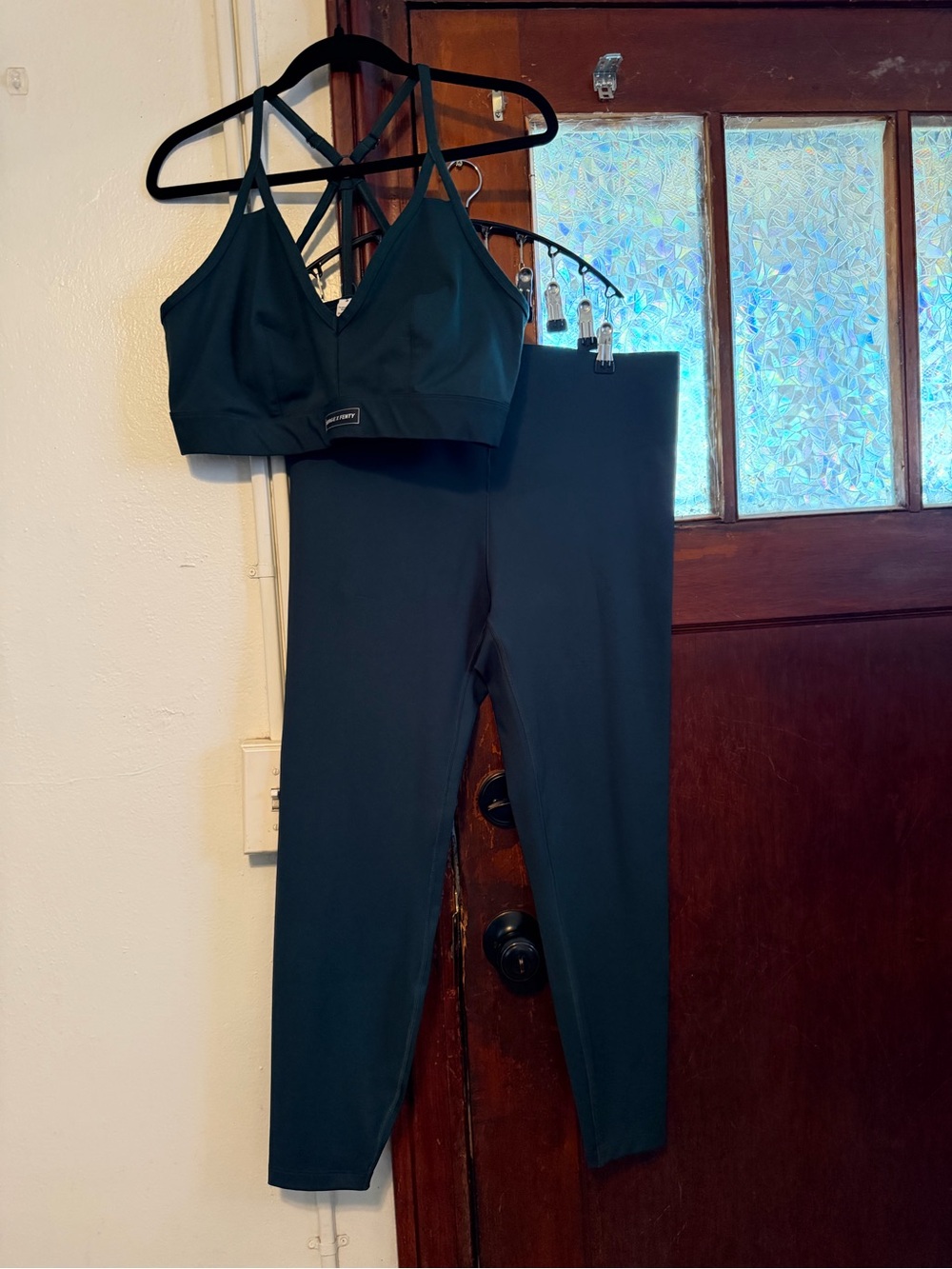 Savage X Fenty Dark Green Strappy Sports Bra and High-Waist Leggings